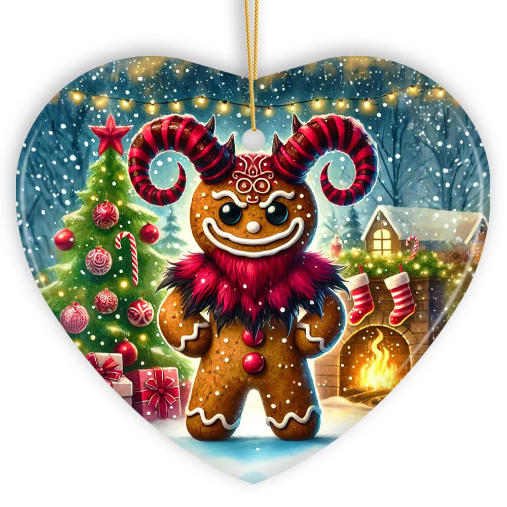 Front. OrnamentallyYou - Frosted Krampus Gingerbread Man Ornament Mischievous Christmas Gift and Decor - Multi-colored.