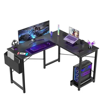 Front. GTPlayer - L Shaped Gaming Desk with CPU Stand PC Table Corner Computer Desk,Black - Black.