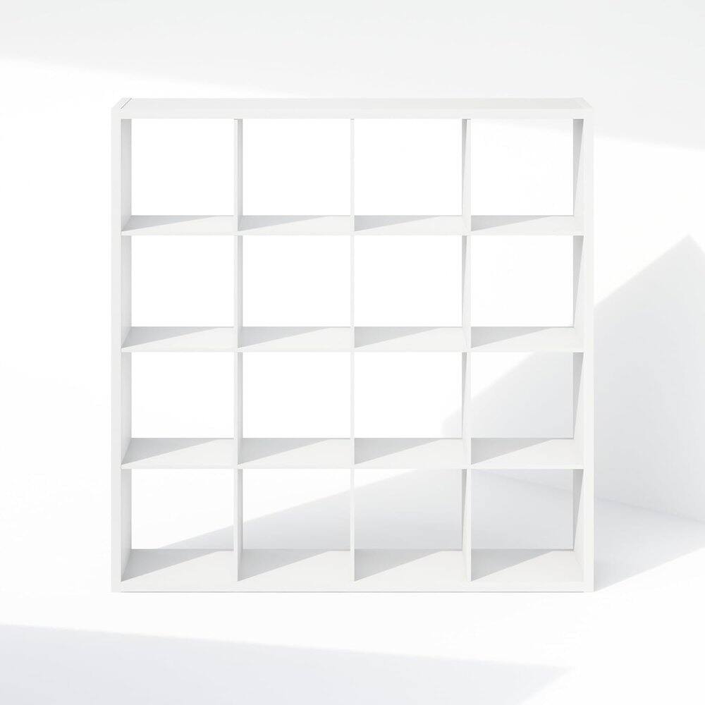 Front. FurniFact - White Engineered Wood 16 Cube Storage Organizer with Open Back Shelves - White.