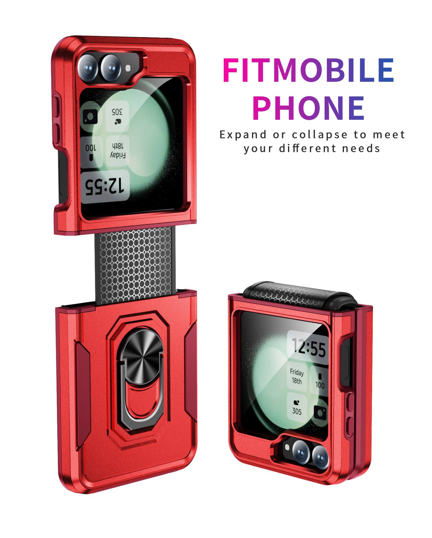 100 305  
18th Friday  
FITMOBILE PHONE  
Expand or collapse to meet your different needs  
12:55  
12:55  
Friday 18th  
100 305