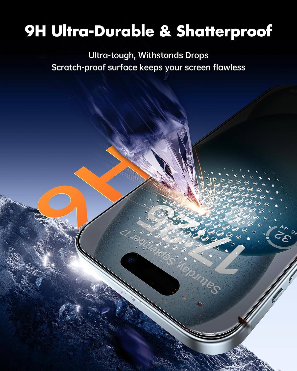 9H Ultra-Durable & Shatterproof  
Ultra-tough, Withstands Drops  
Scratch-proof surface keeps your screen flawless  

9H  

September 17  
17  
JOIAL  
32 34 26  
Saturday