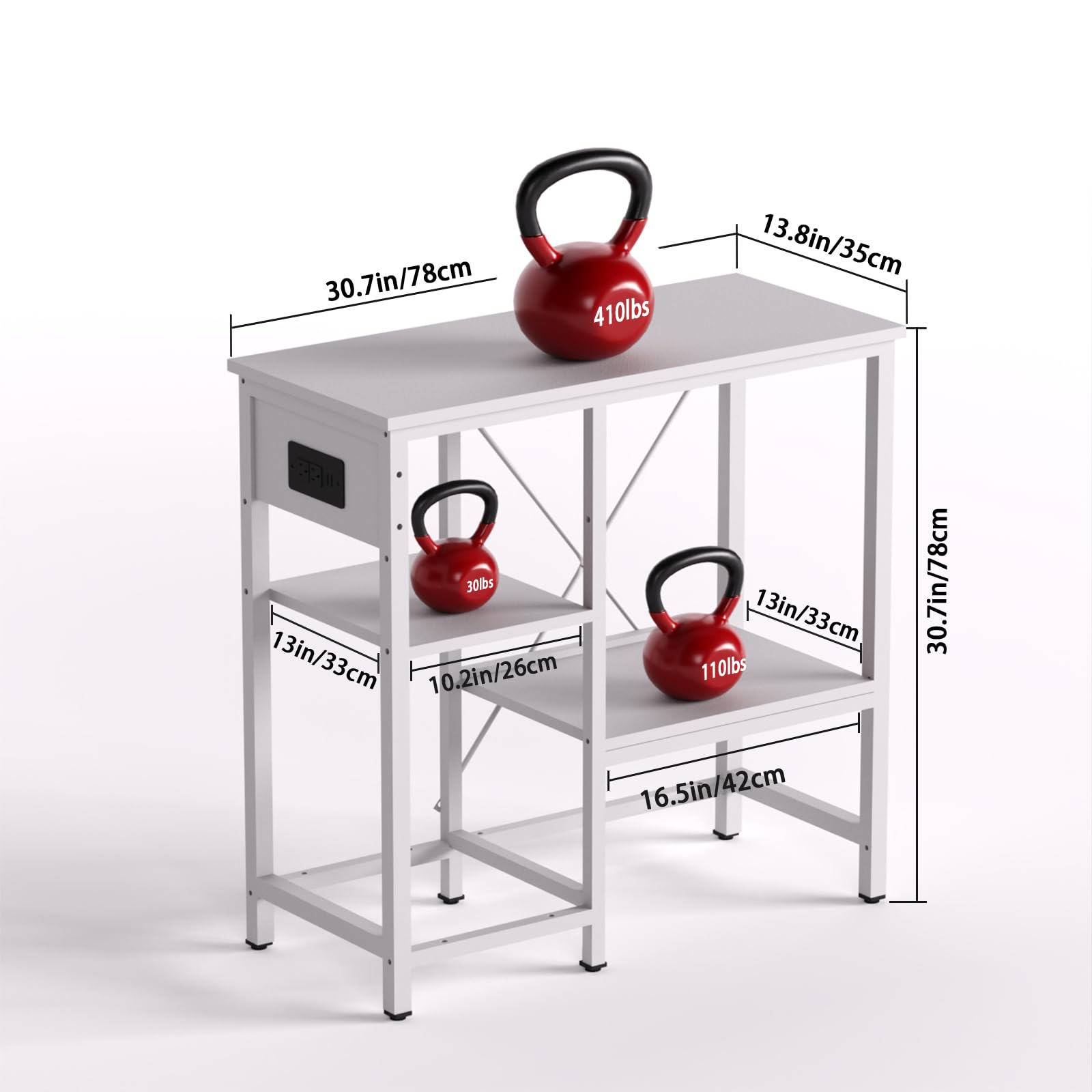 30.7in/78cm  
410lbs  
13.8in/35cm  

30lbs  
13in/33cm  
10.2in/26cm  

110lbs  
30.7in/78cm  
16.5in/42cm