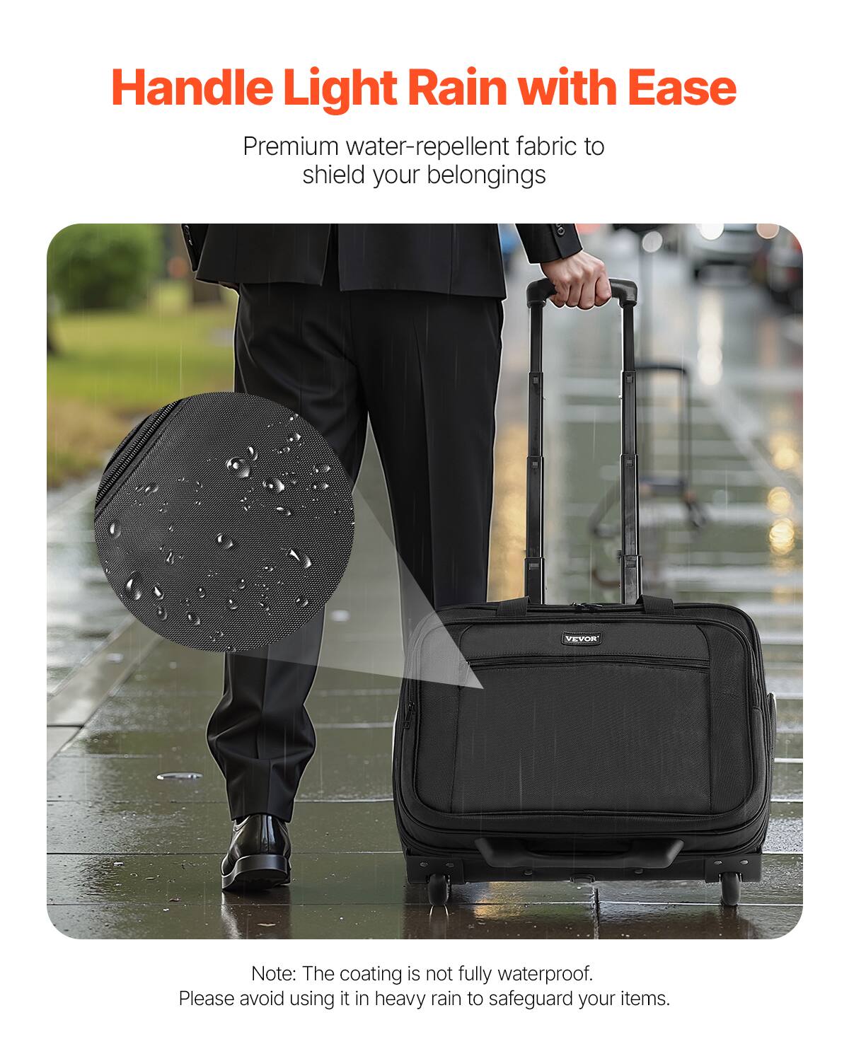 Handle Light Rain with Ease

Premium water-repellent fabric to shield your belongings

Note: The coating is not fully waterproof. Please avoid using it in heavy rain to safeguard your items.