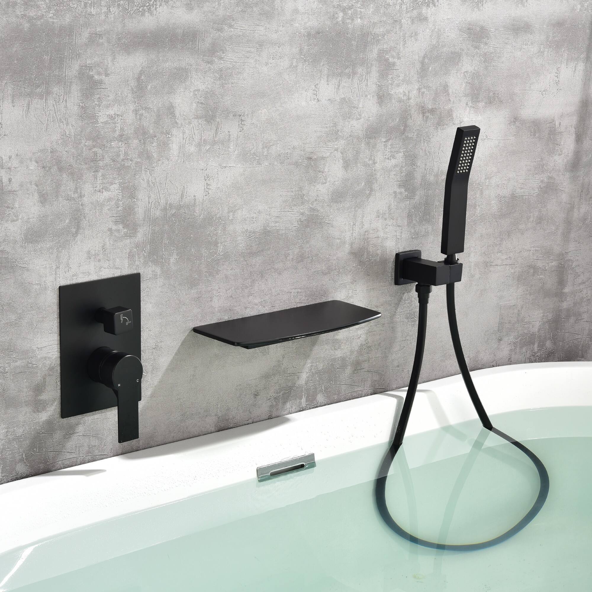 Alt View 3. Boyel Living - Matte Black Wall Mount Bathtub Faucet Brass SUS304 2-Function Valve Handheld 60-Inch PVC Hose cUPC - Black.