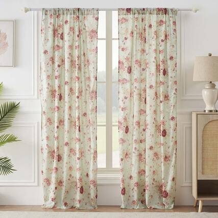 Front. Greenland Home Fashions - Greenland Home Antique Rose Light Filtering Window Panels with Tie Backs - Each 42"x84" Blue - Blue.