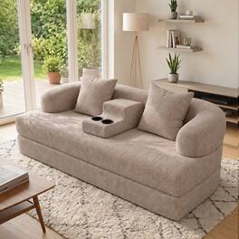 Anysun - 2-in-1 Modern Curved Boneless Convertible Chenille Sleeper Sofa Bed with Cup Holders, for Small Spaces - Apricot