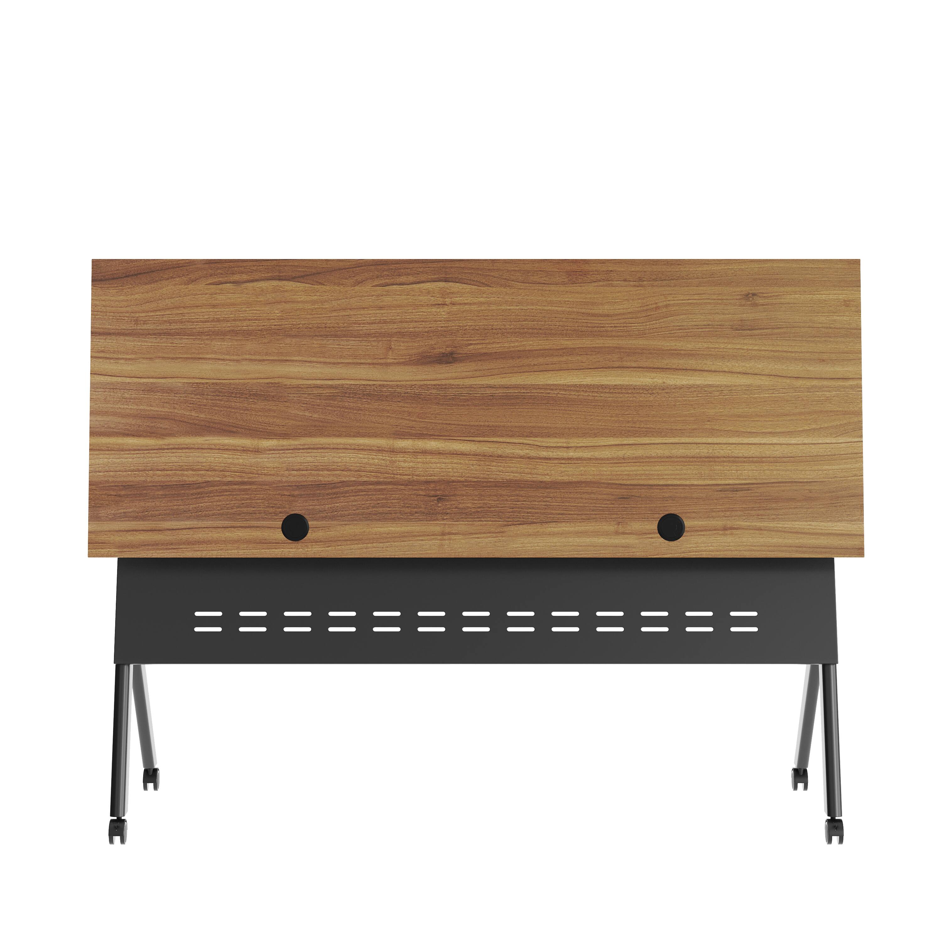 Alt View 9. Emma + Oliver - Griffin Heavy-Duty Flip Top Training Table with Nesting Design, Privacy Panel, Y-Legs, Tabletop, Metal Frame - Walnut Top/Black Frame.