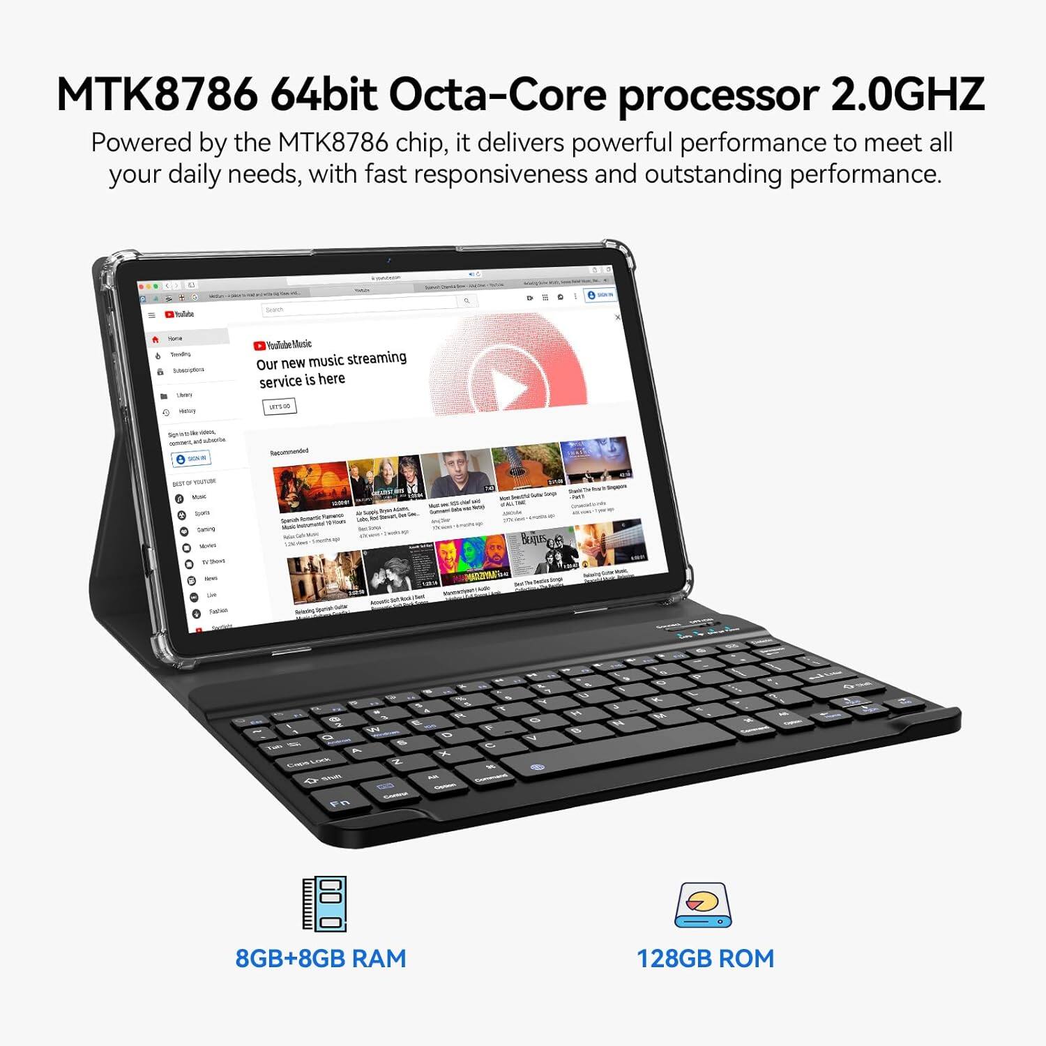 MTK8786 64bit Octa-Core processor 2.0GHz

Powered by the MTK8786 chip, it delivers powerful performance to meet all your daily needs, with fast responsiveness and outstanding performance.

8GB+8GB RAM

128GB ROM