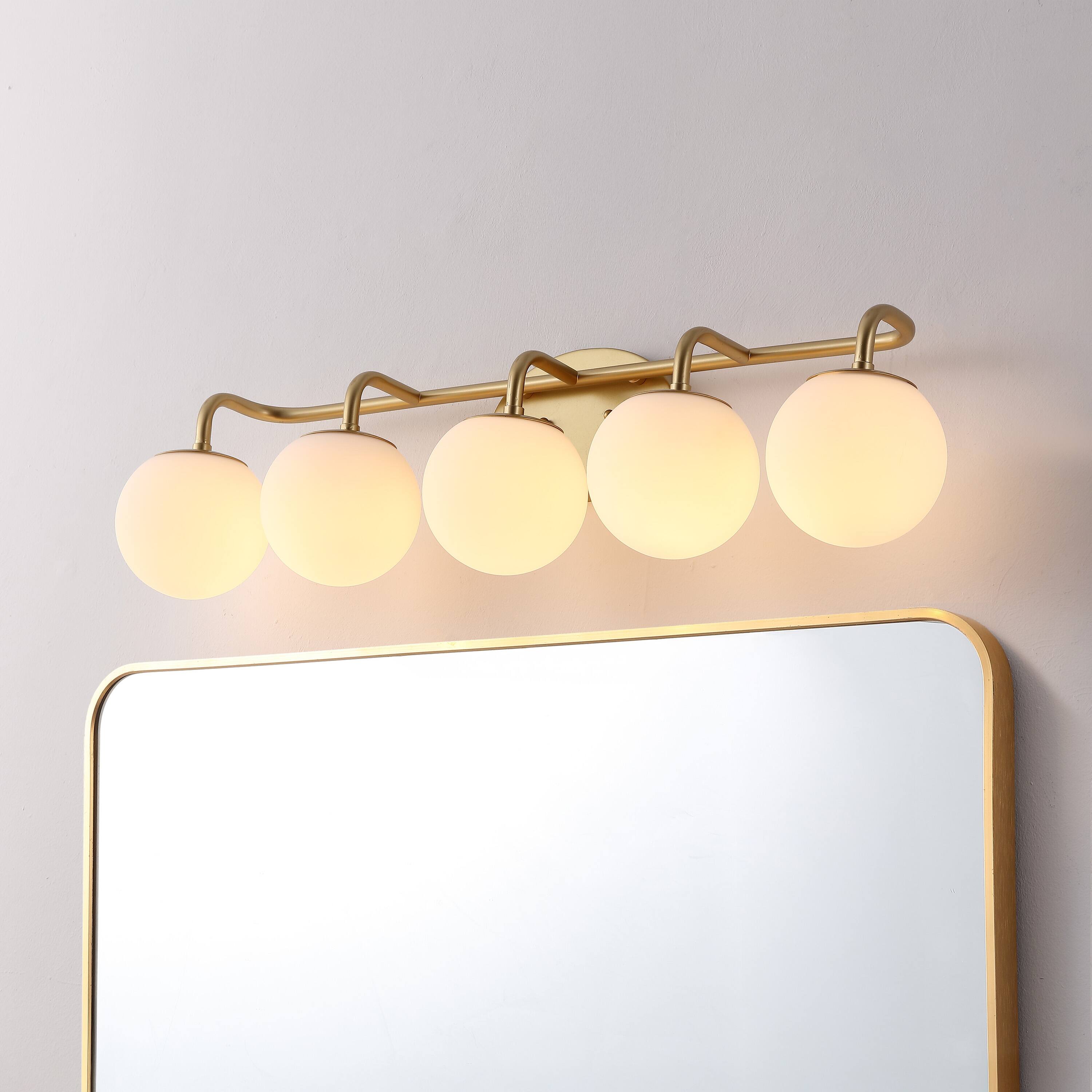 Alt View 1. Jonathan Y - Louis Parisian Globe 33" 5-Light Metal/Frosted Glass Modern Contemporary LED Vanity Light, Gold Painting - Gold Painting.