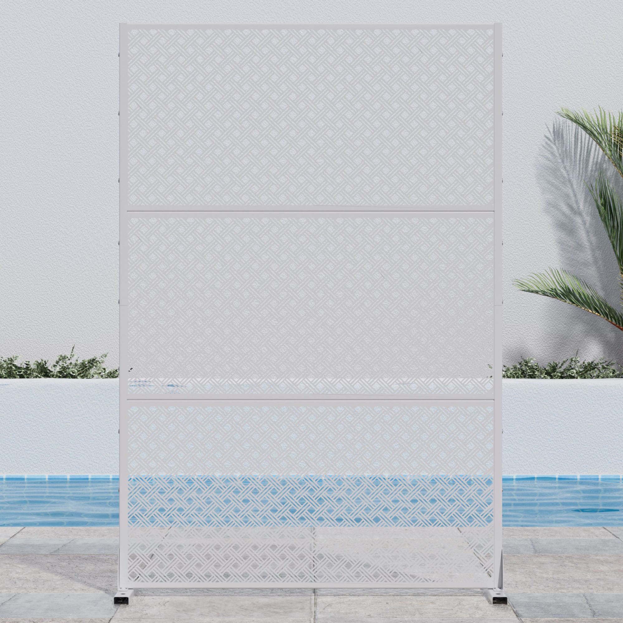 PexFix - 72 in. x 47 in. Jason Pattern Metal Outdoor Privacy Screen & Panels, Freestanding Garden Divider Fence - White
