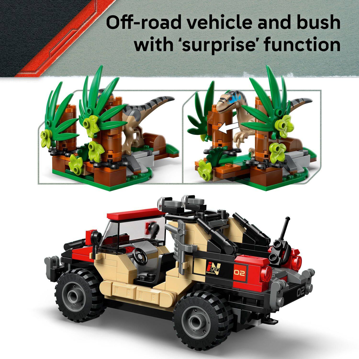 Off-road vehicle and bush with 'surprise' function. Lego 02 02.