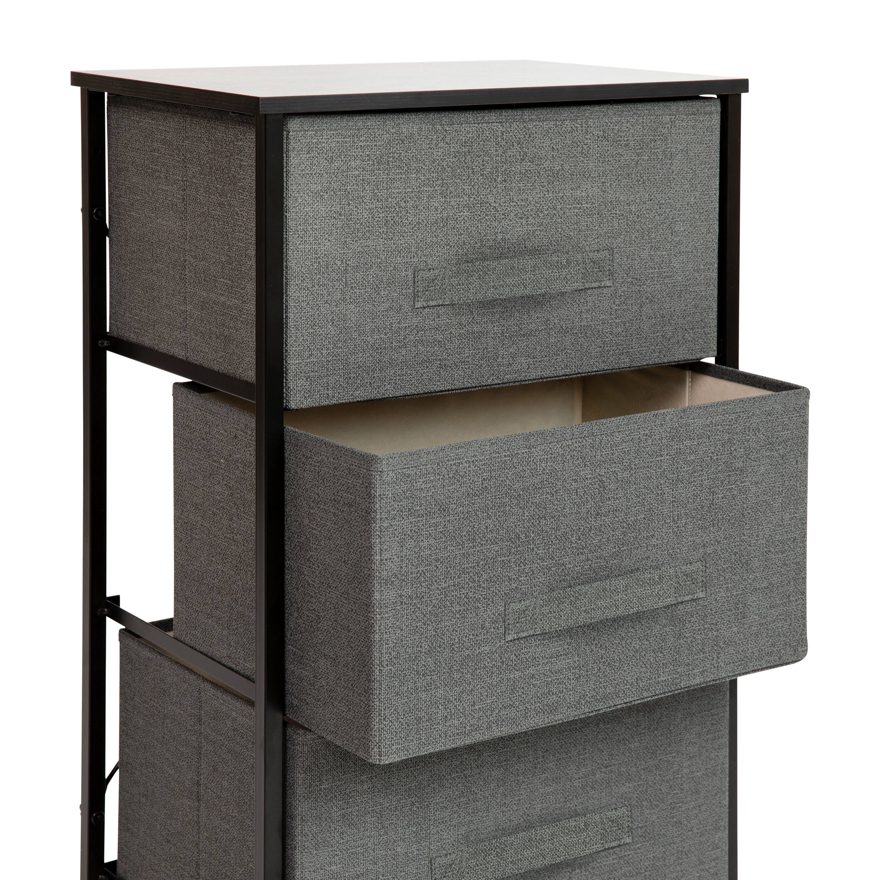 Alt View 9. Emma + Oliver - 3 Drawer Vertical Storage Dresser with Wood Top & Fabric Pull Drawers - Gray Drawers/Black Frame.