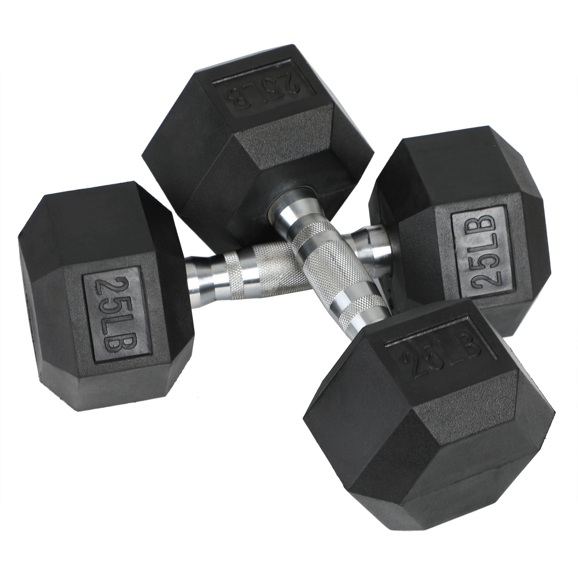 HolaHatha - Iron Hexagonal Cast Exercise 25 lb Dumbbell Weights w/Contoured Grips - Black