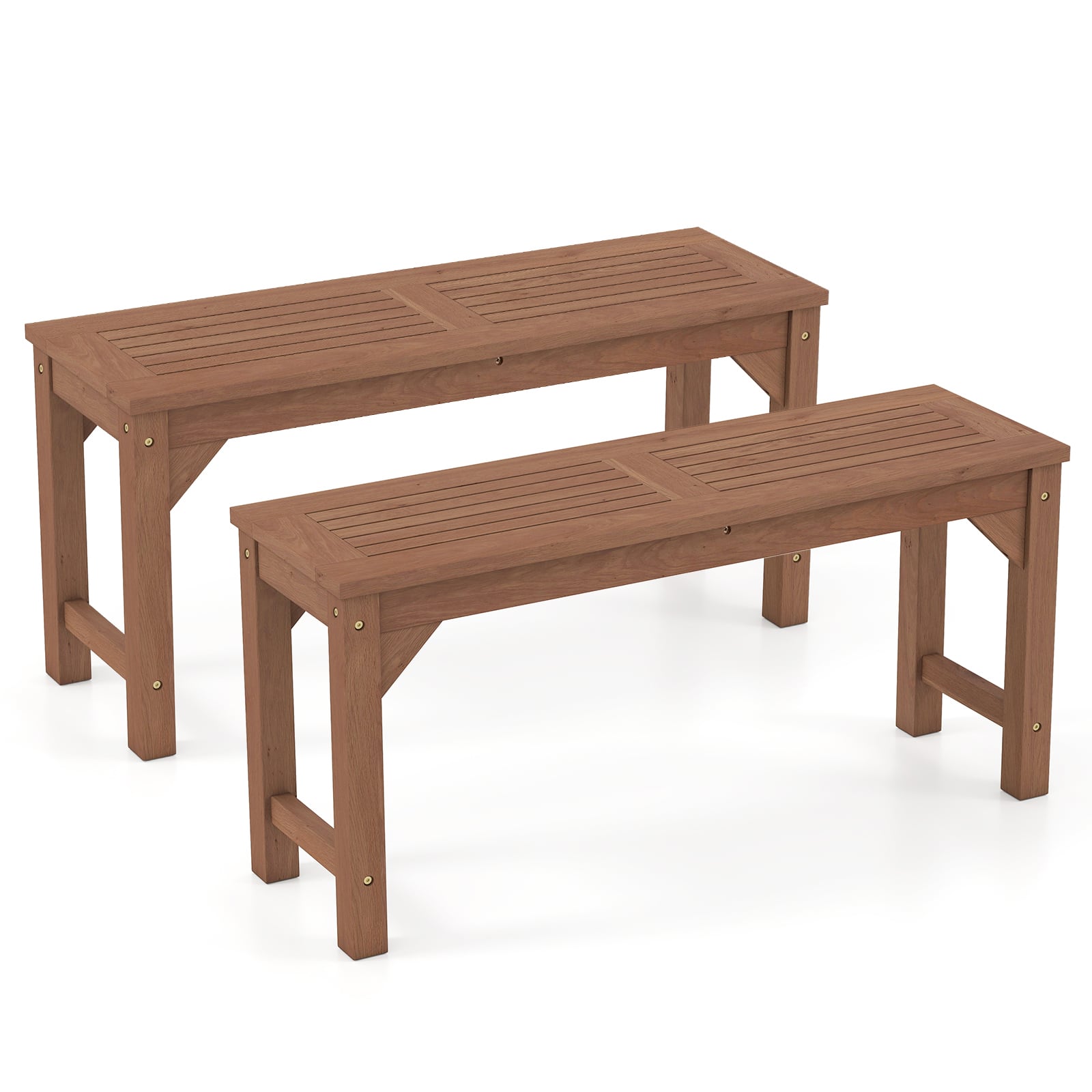 Costway - 2 PCS 40" Fir Wood Backless Outdoor Bench with Slatted Seat, 660 lbs Capacity - Coffee