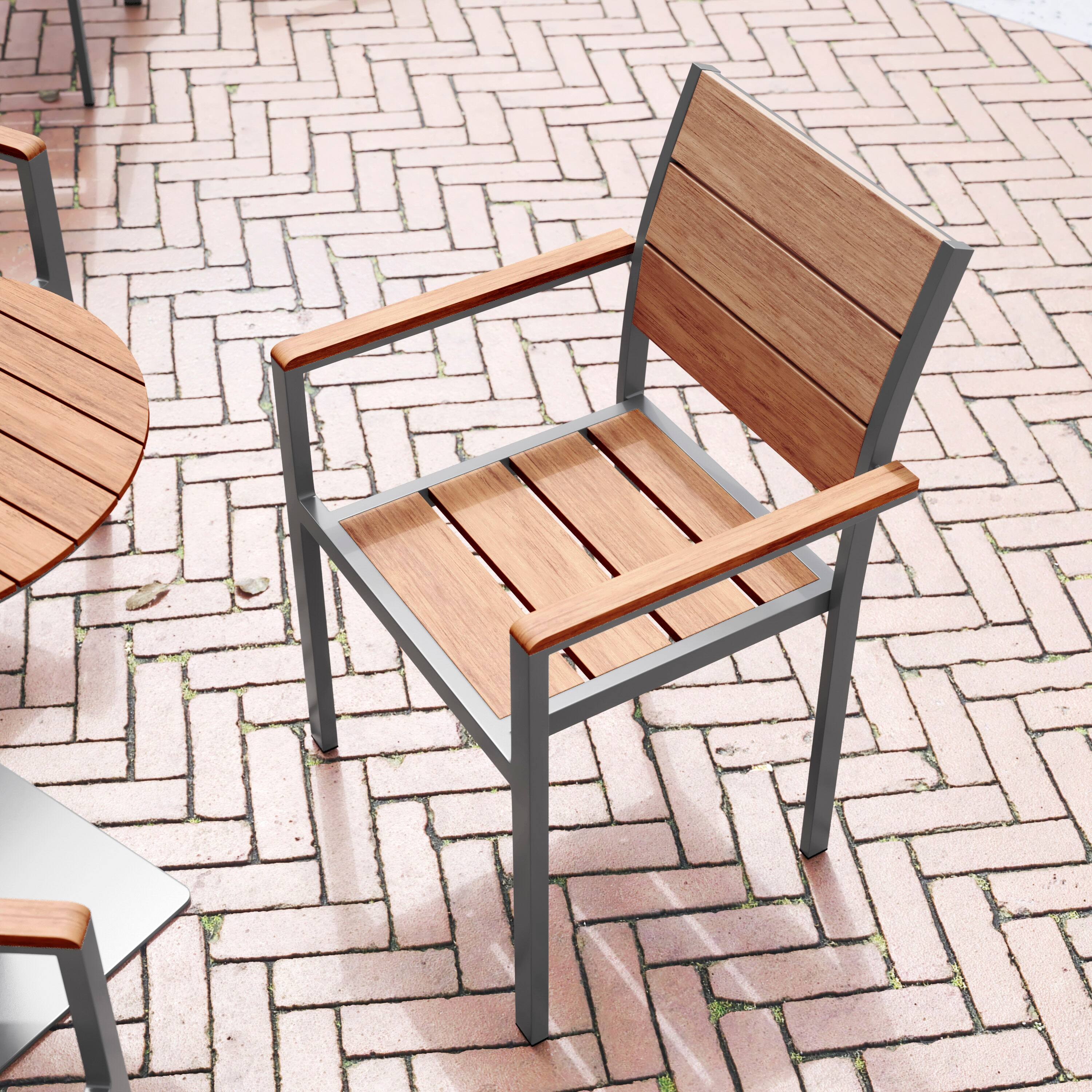Alt View 2. Flash Furniture - Finch Commercial Grade Patio Chair with Arms, Stackable Side Chair with Faux Teak Poly Slats and Metal Frame, Natural/Gr - Natural.