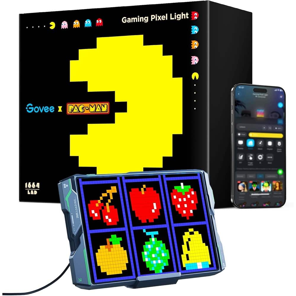 Schertz - PAC-MAN Gaming Pixel Light, Smart RGBIC LED Panel with Real-Time Info Display, 150+ Scene Modes & DIY Effects