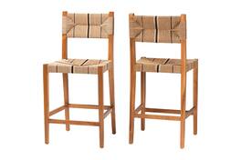 bali & pari - Prita Bohemian Paper Loom Mahogany Wood 2-Piece Bar Stool Set - Brown/Natural Brown