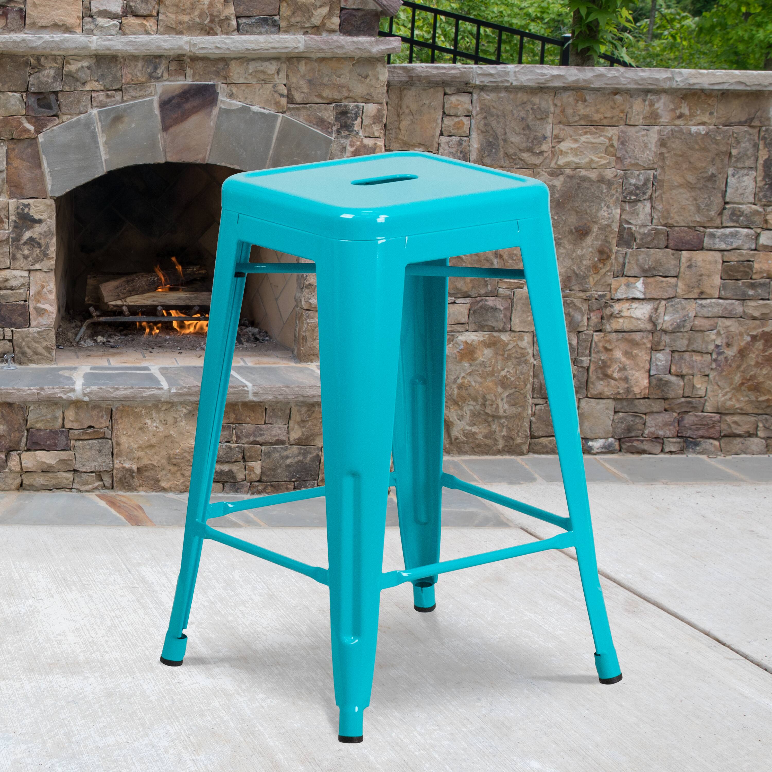 Angle. Flash Furniture - Kai Commercial Grade 24" High Backless Crystal Teal-Blue Indoor-Outdoor Counter Height Stool - Blue.