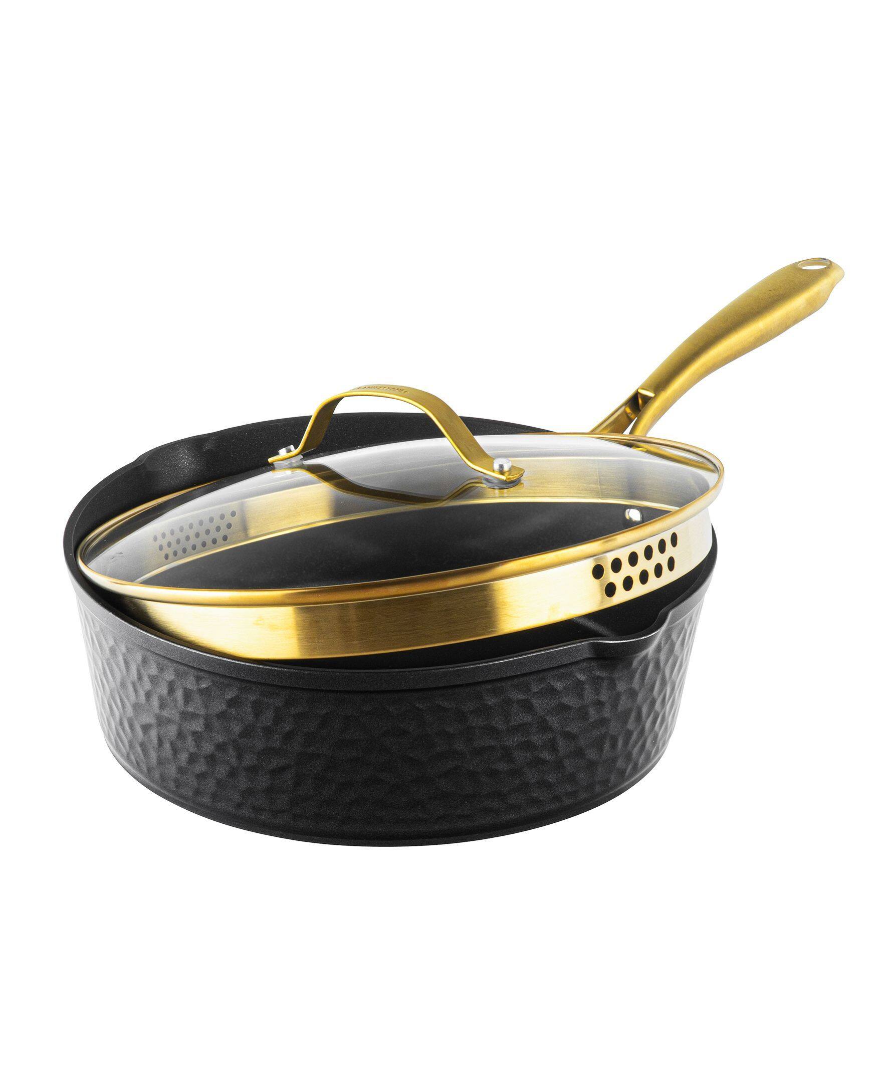 Alt View 1. Granitestone - Granitestone Charleston Collection Hammered Black 4 Qt Deep Saute Nonstick Pan with Lid - Black.