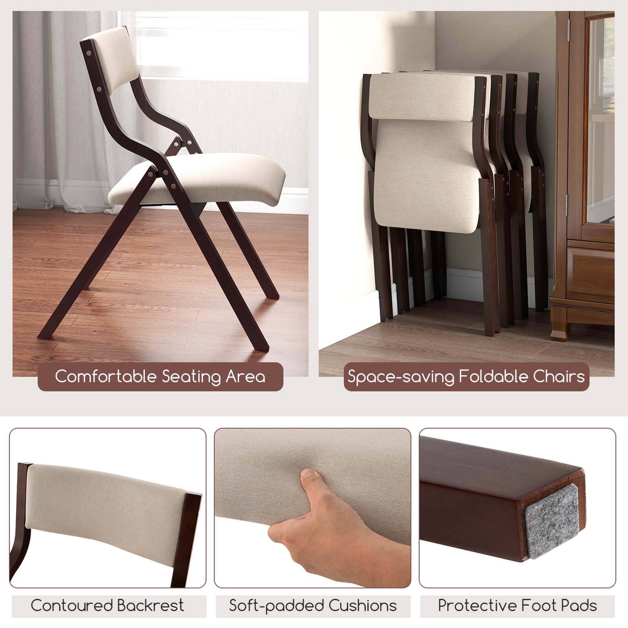 - Comfortable Seating Area
- Space-saving Foldable Chairs
- Contoured Backrest
- Soft-padded Cushions
- Protective Foot Pads