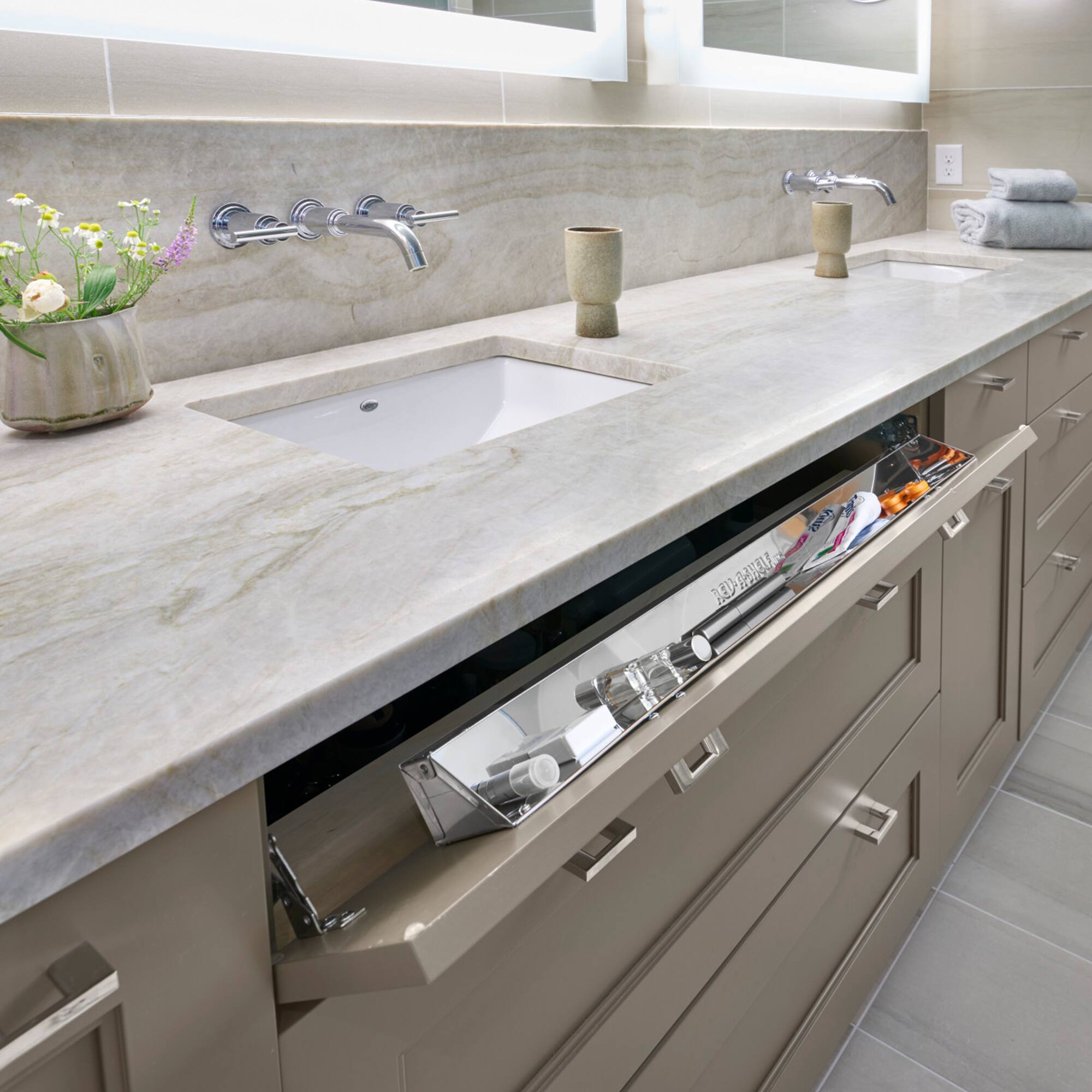 Alt View 1. Rev-A-Shelf - Rev-A-Shelf 31" Tip Out Tray for Sink Base Cabinet w/Soft-Close 6581-31SC-52 - Silver.