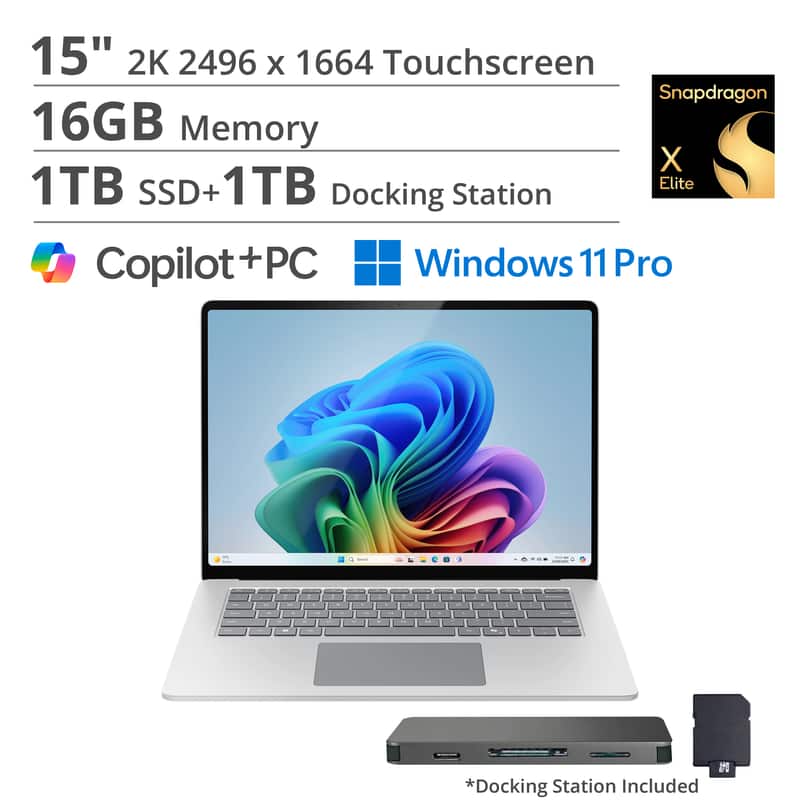 Microsoft - Surface Laptop - 15" 2K Touchscreen - Snapdragon X Elite 2024- 16GB Memory - 1TB Storage (7th Ed) - Copilot+ PC - Platinum