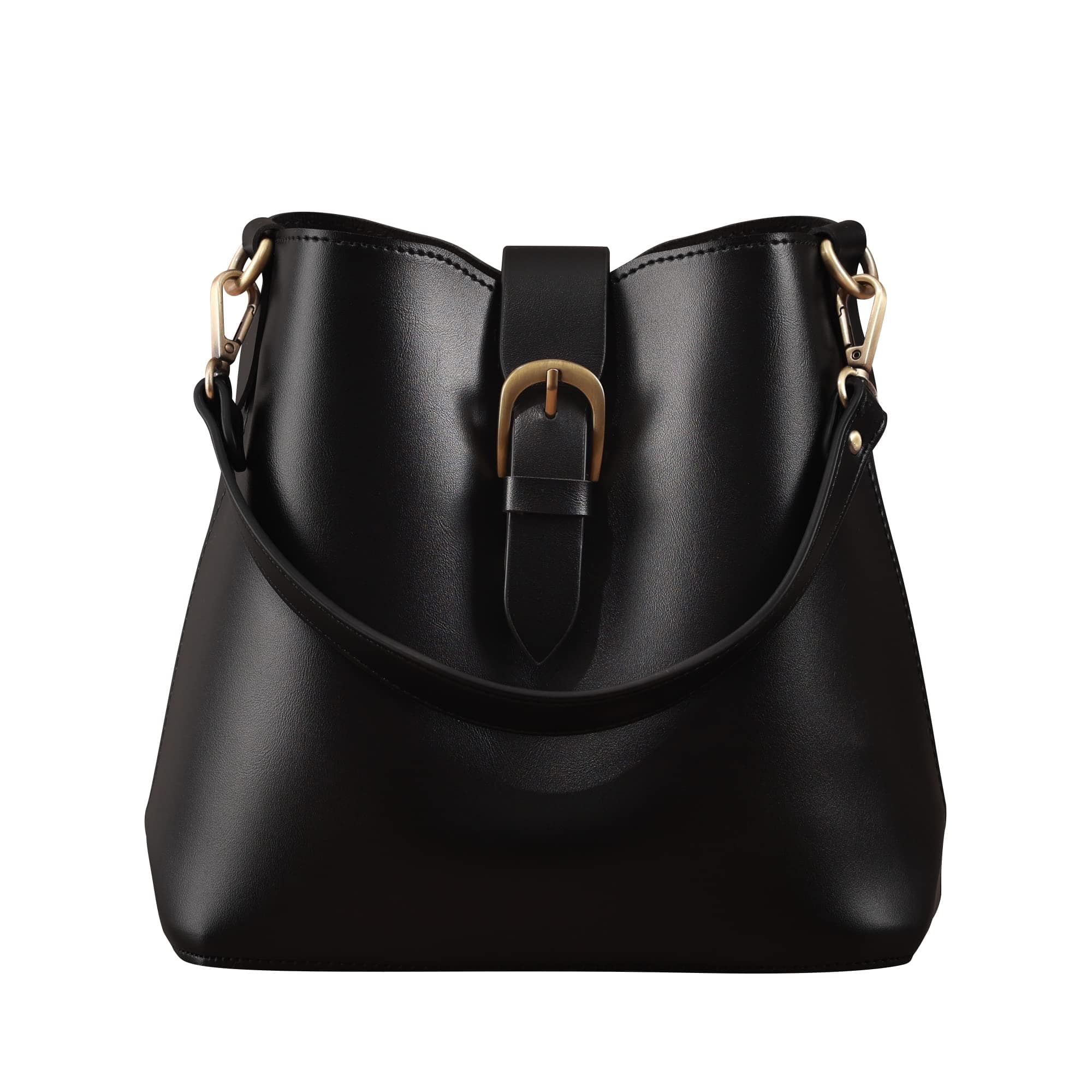 Live At Space - Town Bucket Vegan Leather Bag For Women Hobo Retro Faux Casual Purse Classic Vintage Simple Shoulder Handbag Premium - Black