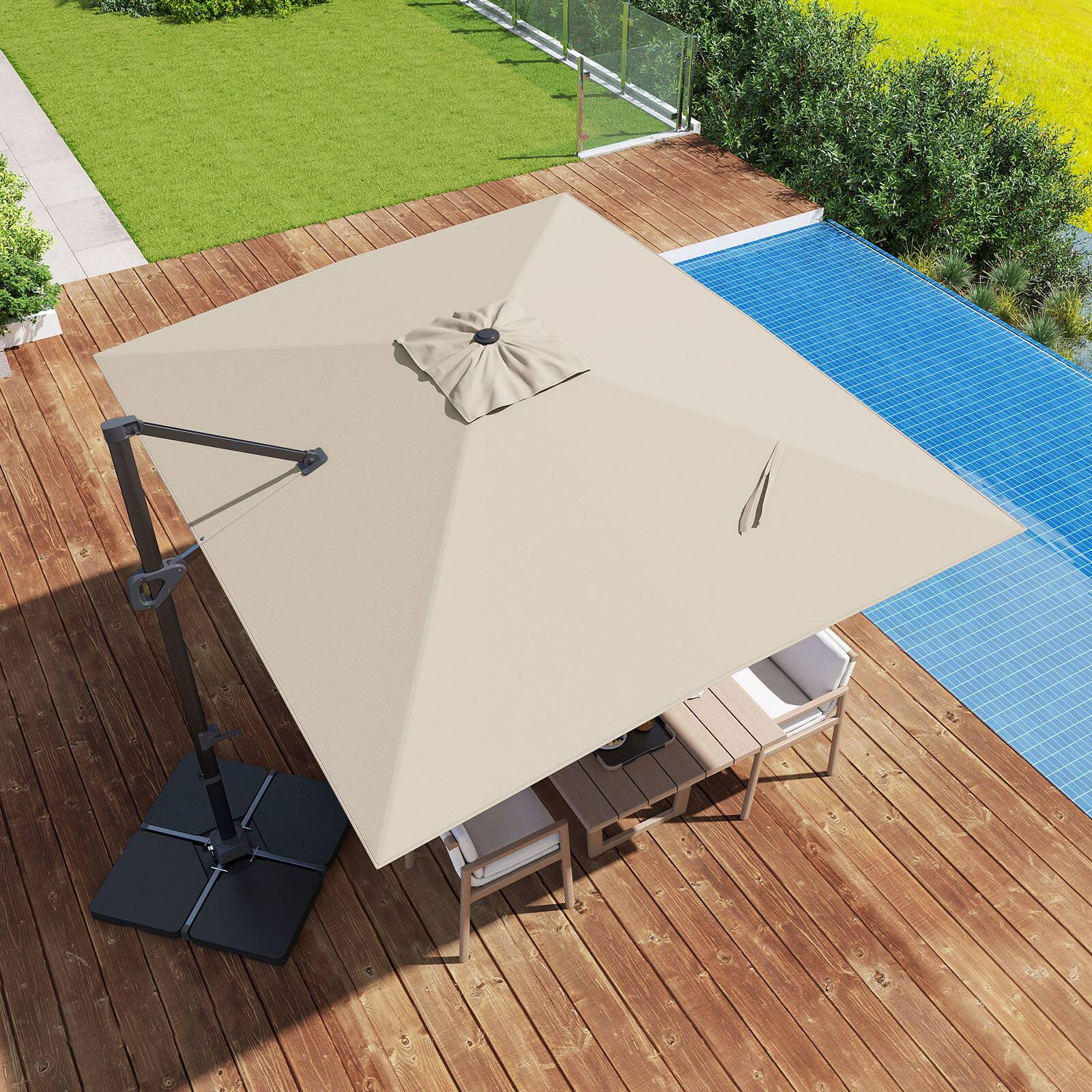 Alt View 1. Costway - Costway Cantilever Umbrella with 220 LBS Base, Offset Hanging Umbrella with 360° Rotation - Beige.
