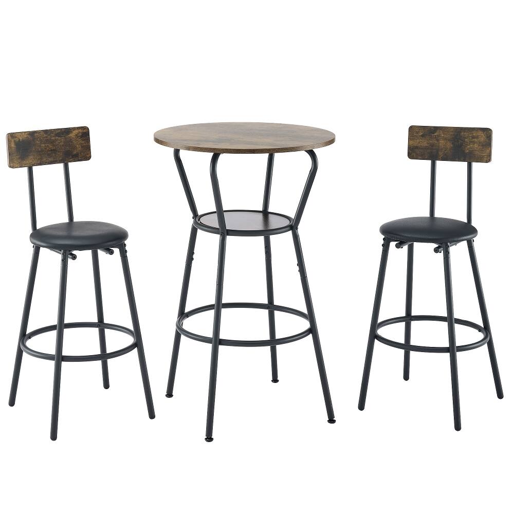 Left. Loheer - Loheer Round Bar Table Set Rustic Brown Upholstered Bar Stools Small Space Bar Set Iron Frame Bar Furniture - Rustic Brown.