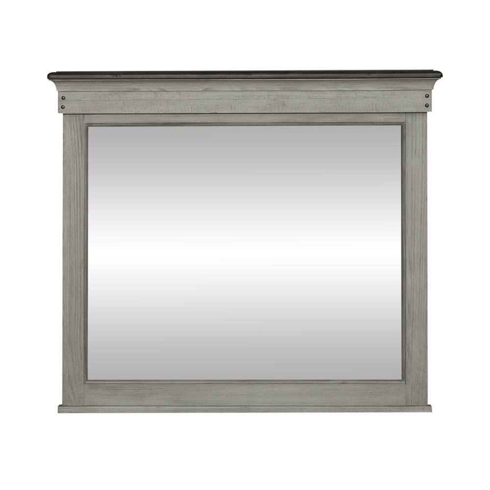 Left. Liberty Furniture Industries - Landscape Mirror Farmhouse White in Weathered Linen Finish w/ Dusty Taupe Tops - White.
