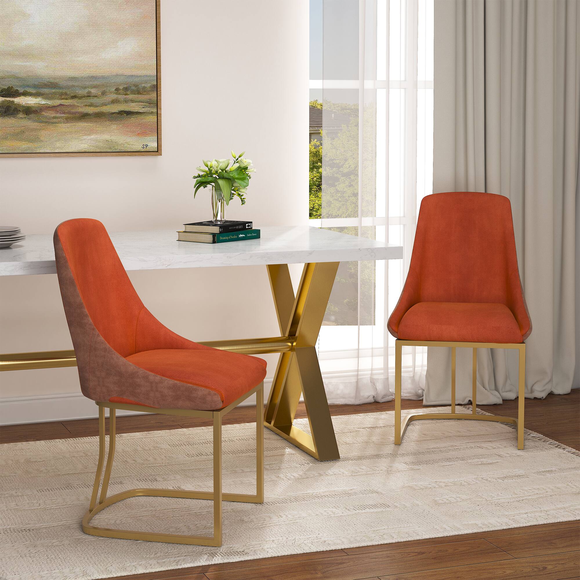 Alt View 3. Boyel Living - Red PU Modern Dining Side Chair with Metal Legs and Swivel Leveling Feet (Set of 2) - Red.