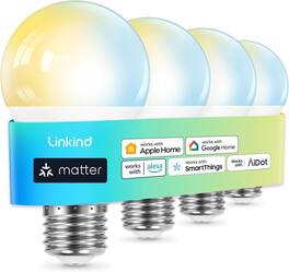 Linkind - A19 800 Lumens Smart LED Blub, Matter Compatible, Tunable White (4-Pack)