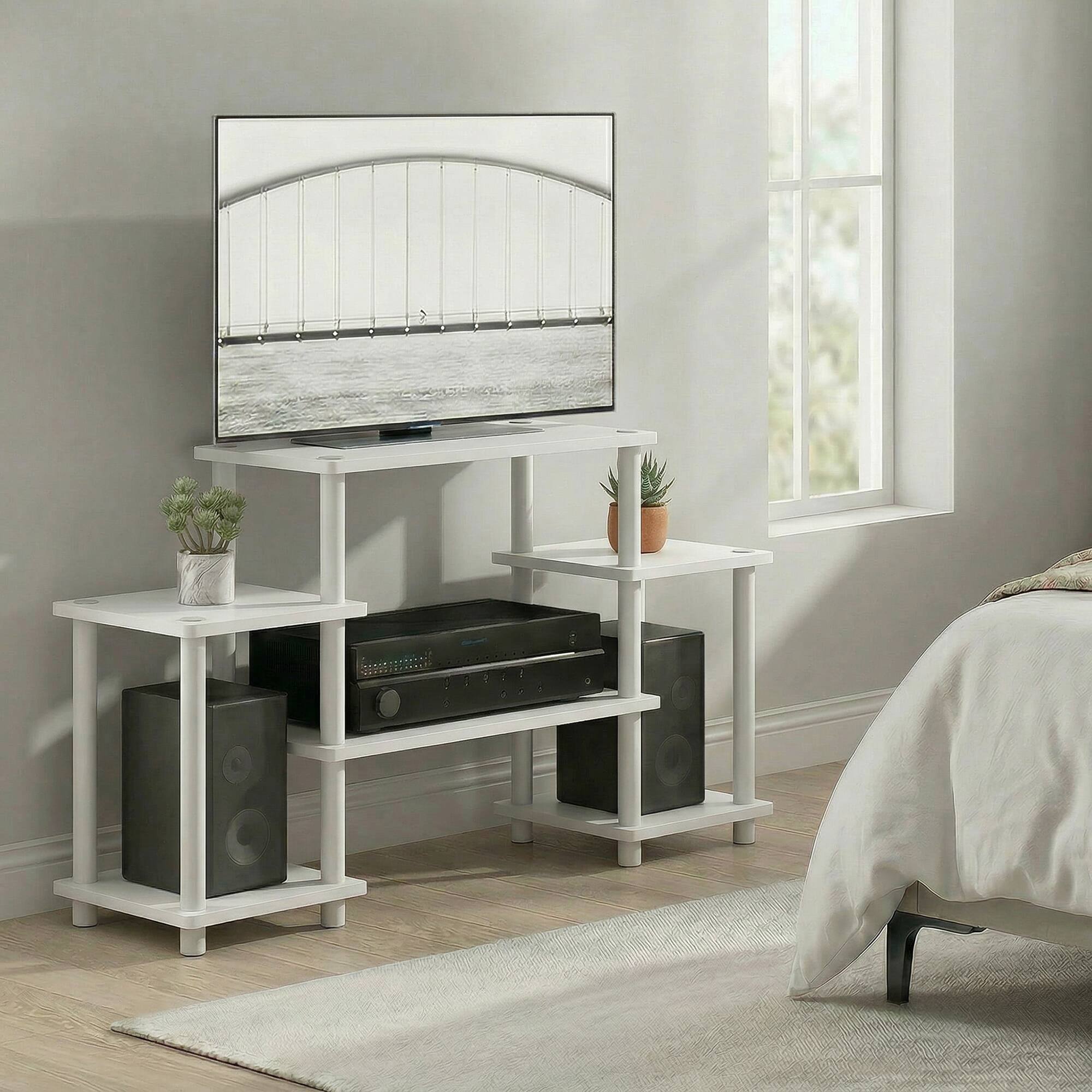 Alt View 2. Furinno - TURN-N-TUBE TV Stand, Entertainment Center with Open Shelves for TV up to 32 Inch, Toolless TV Console with Raised Top - White/White.