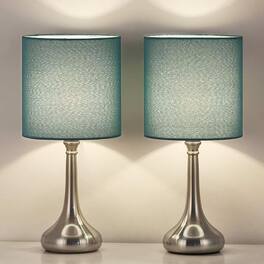 Oumilen - Blue Light Table Lamps Set of 2 - Modern Small Bedside Lamps with Fabric Shade & Metal Base for Bedroom Office
