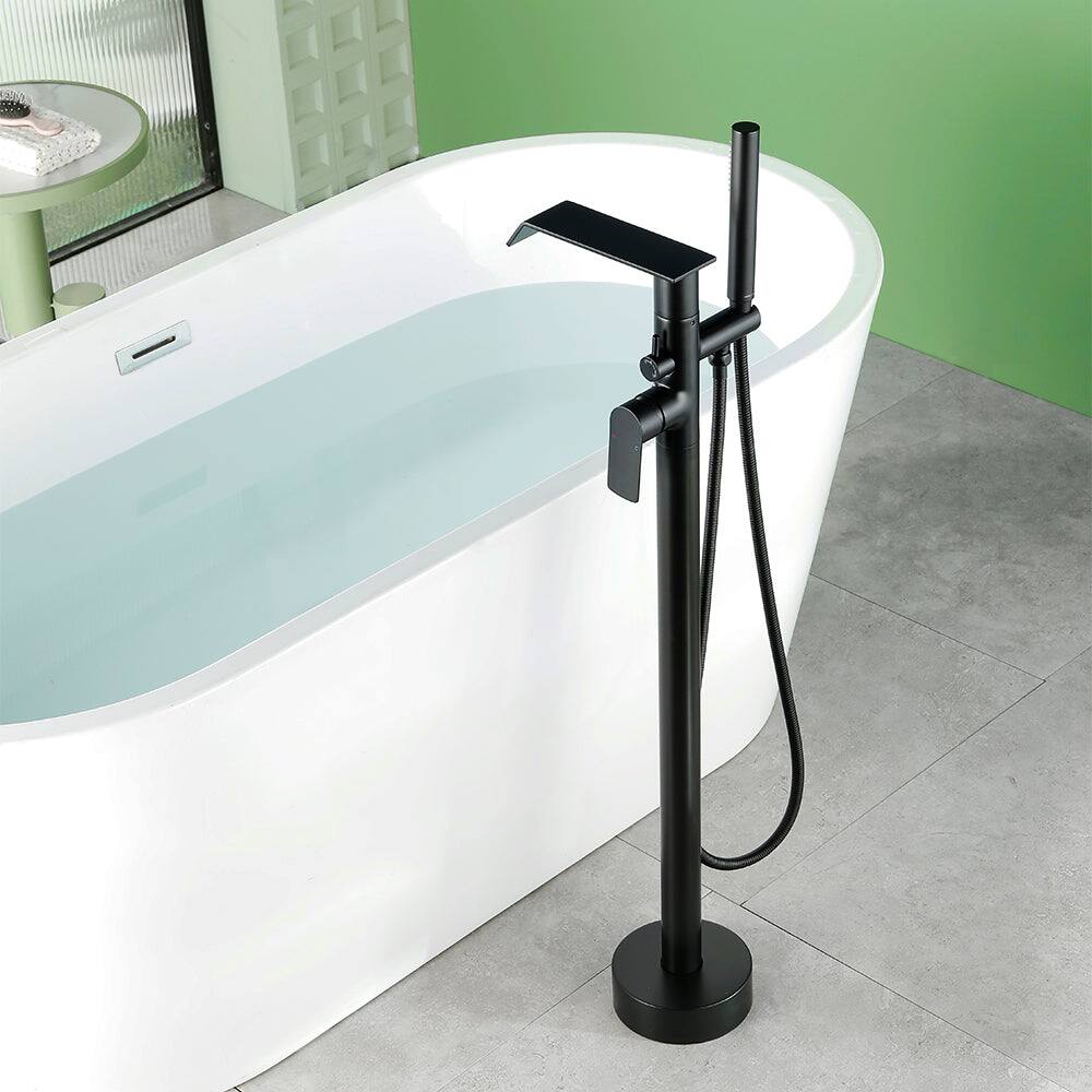 Alt View 4. Boyel Living - Brushed Bathtub Faucet 360 Degrees Rotatable Single Handle Brass SUS304 Aerator Spout - Matte Black.
