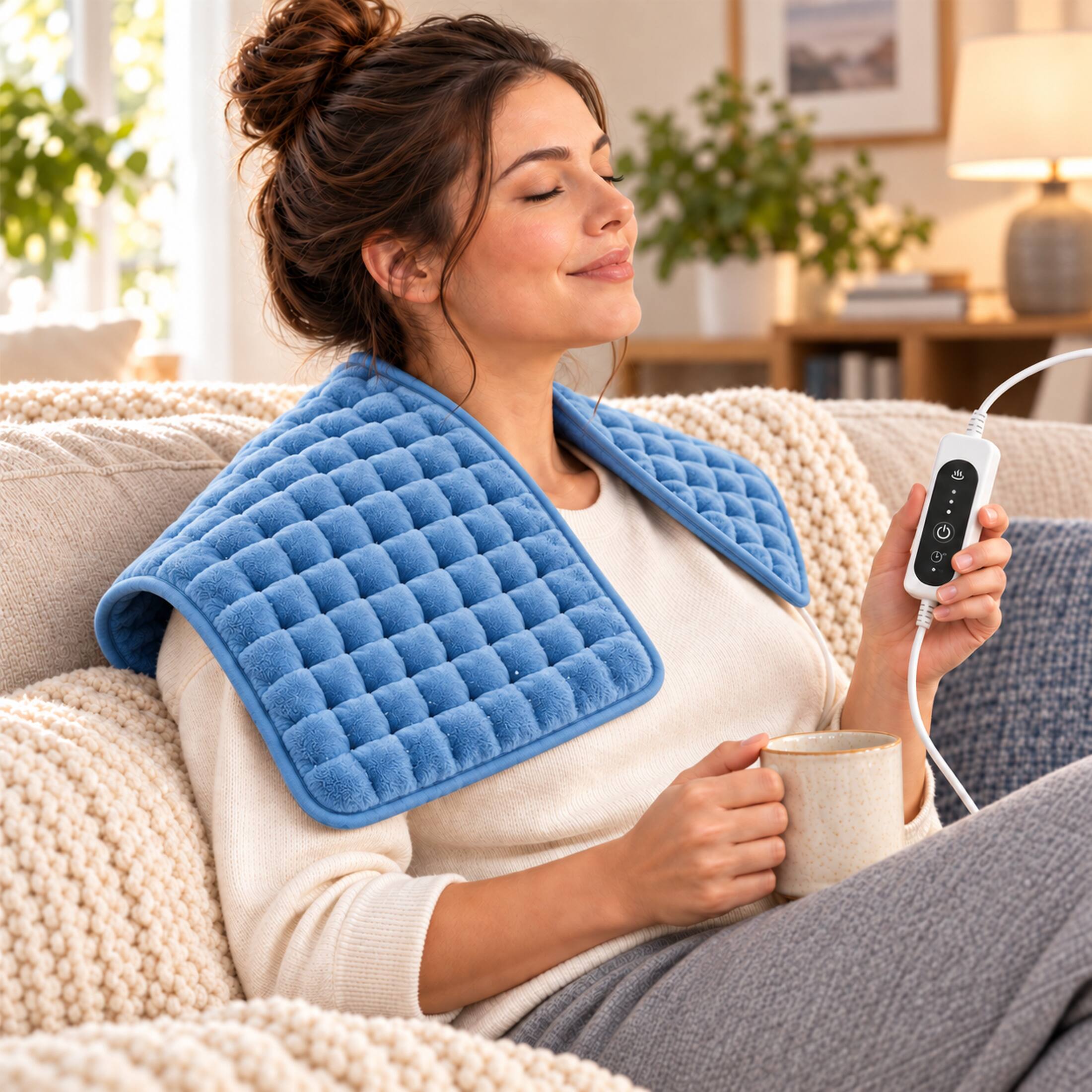 Alt View 2. AMUMU - Heating Pad for Back Pain Relief Machine Washable 2-Hour Auto Shut Off Electric Heating Pad with 3 Heat Settings - Bright Blue.