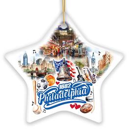 OrnamentallyYou - Artistic Philadelphia Handcrafted Ceramic Ornament Vintage Pennsylvania Souvenir Gift Star - Multi-colored
