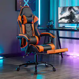HTUTWOO - Gaming Chair with Footrest-Ergonomic Computer Chair with Headrest & Lumbar Support,Breathable Material,Height Adjustable - Black Orange