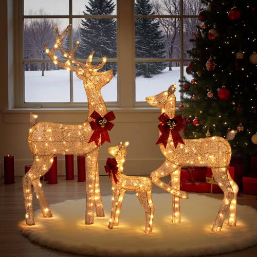 Alt View 9. Winado - 3PCS 5 FT Christmas Lighted Reindeer Family Deer Set for Indooor / Outdoor Holiday Lawn Decoration - Golden.