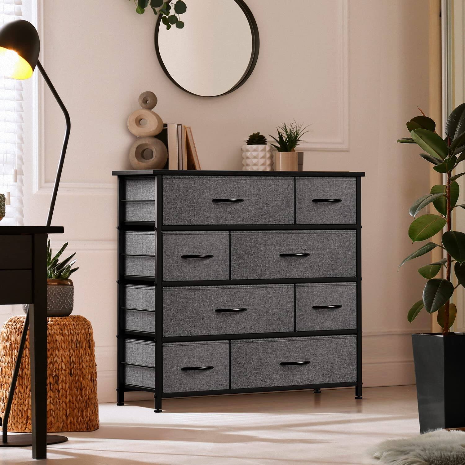 Angle. Sorbus - Sorbus Dresser with 8 Drawers - Storage Chest Organizer with Steel Frame, Wood Top, Handles, Fabric Bins - Black.