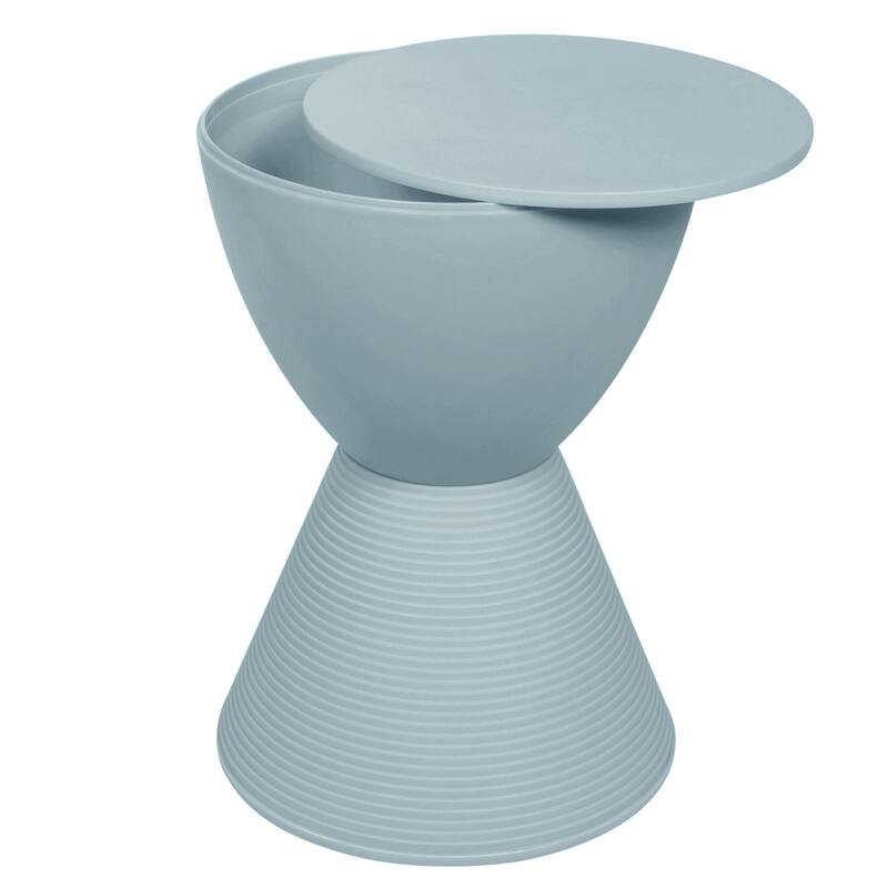 Alt View 4. LeisureMod - Boyd Modern Round Hourglass Accent Side Table, Drum Storage Table with Ribbed Base for Indoor/Outdoor - Dusty Blue.
