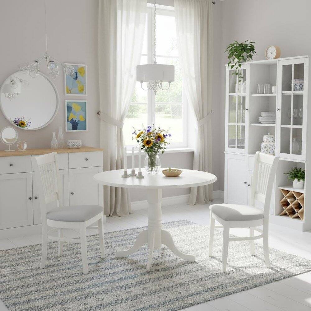 Alt View 3. FurniFact - 3-Piece Dinette Set - Linen White.