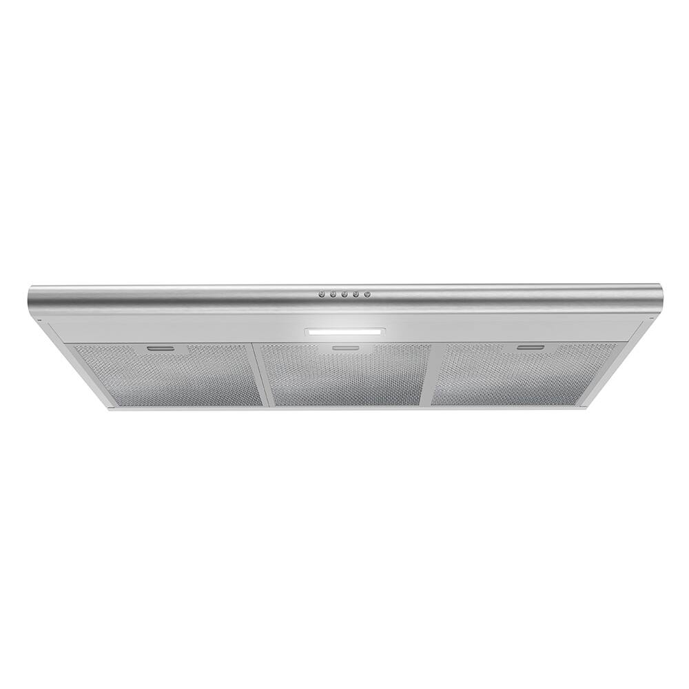 Angle. Streamline - 36 in. Tigli Ductless Undermount 80 CFM Range Hood, Mesh Filters, Push Button Control, LED Light - Brushed Stainless Steel.