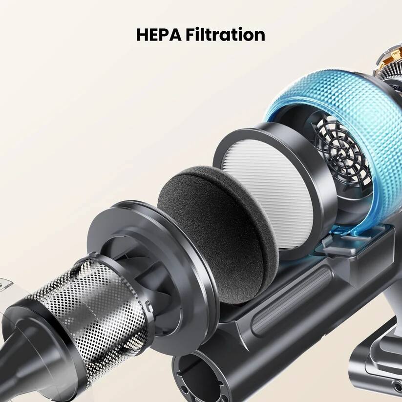 Alt View 2. Yaber - P20 Cordless Vacuum Cleaner, 120AW Suction 400W Brushless Motor, 52Min Runtime 1.67KG Ultra-Light, 4-Stage HEPA - Yellow.