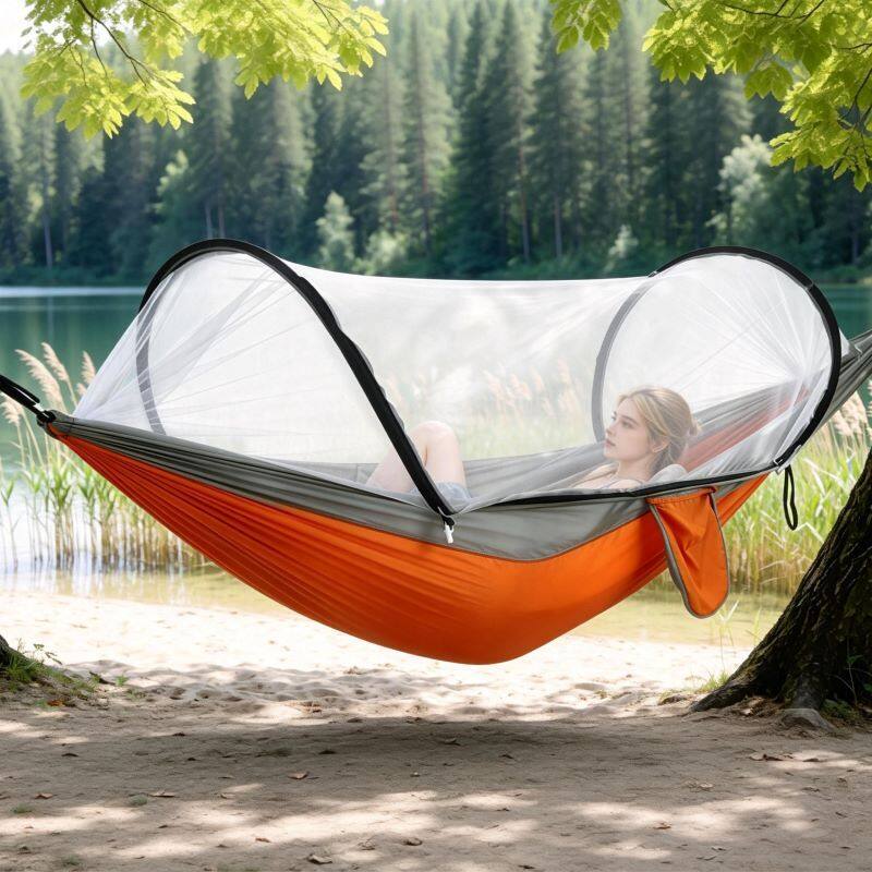 Left. Loheer - Loheer Portable Camping Hammock Tent with Pop-Up Mosquito Net Single Person Nylon Backpacking Travel Hammock - Army Green.
