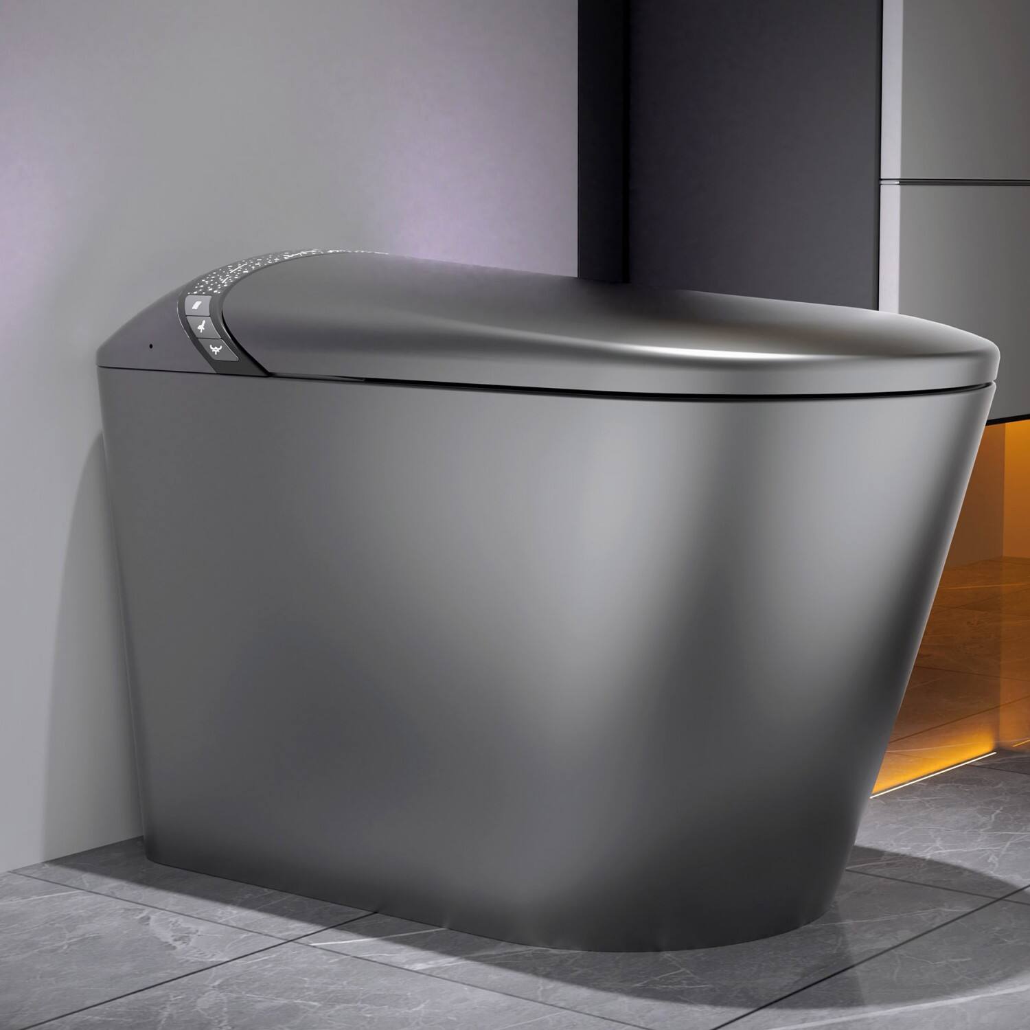 Front. Ecooso - Smart Toilet with Bidet Built In, Auto Open/Close Seat, Foot Sensor, LED Display,Night Light, Warm Water & Dryer - Matte Gray.