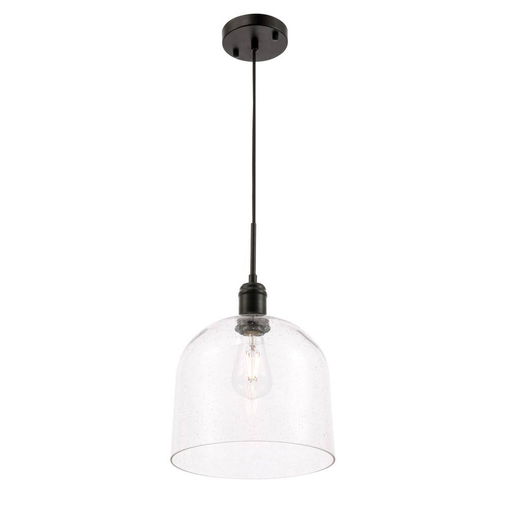 Alt View 1. Living District - Gabe 1 light Black and Clear seeded glass pendant - Black And Clear Seeded Glass.