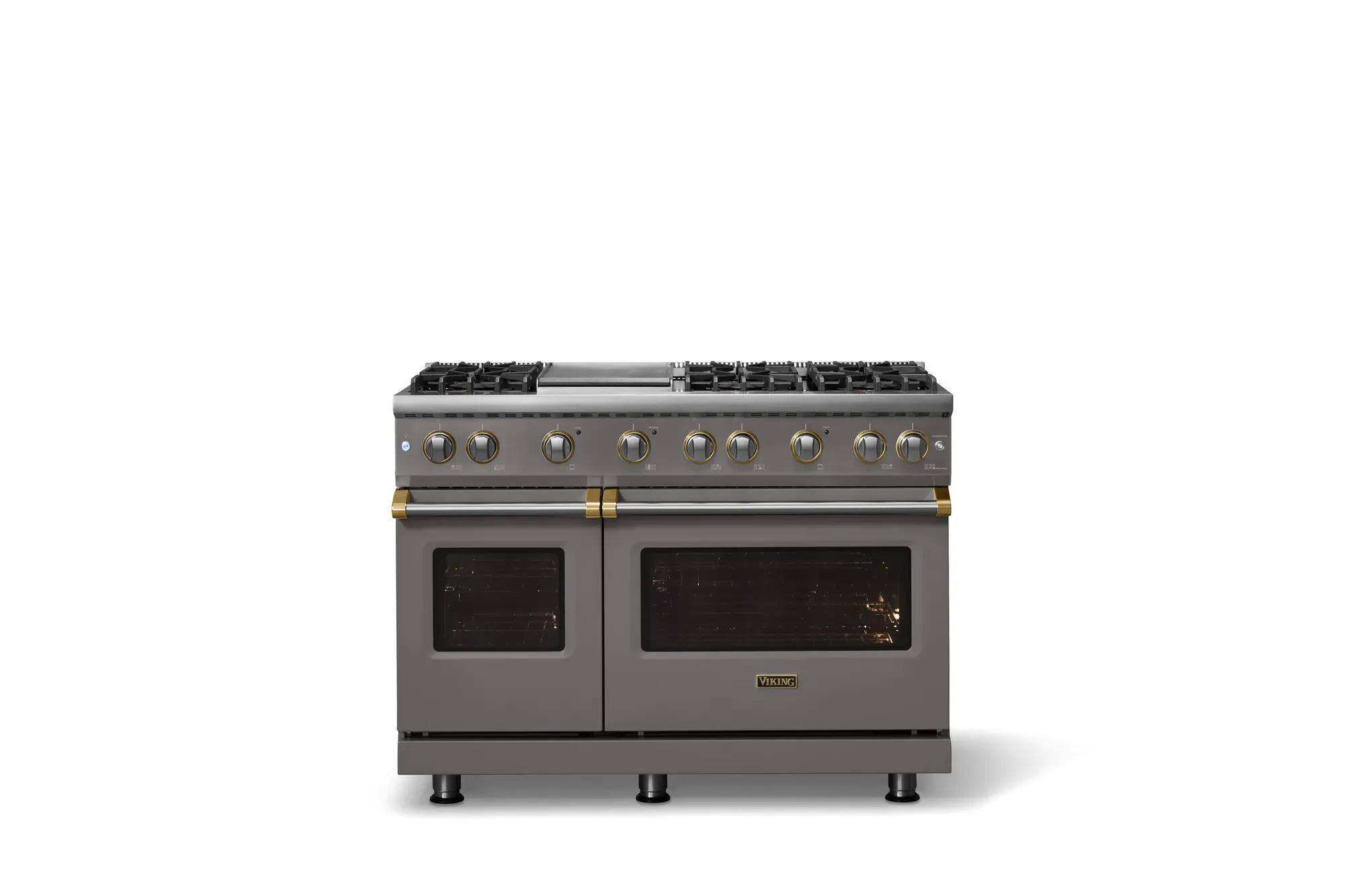 Alt View 2. Viking - Pro 5 Series 6.1 Cu. Ft. Freestanding Sealed 6 Burner LP Gas Convection Range/Griddle - Damascus Gray w. Brushed Brass - Damascus Gray.