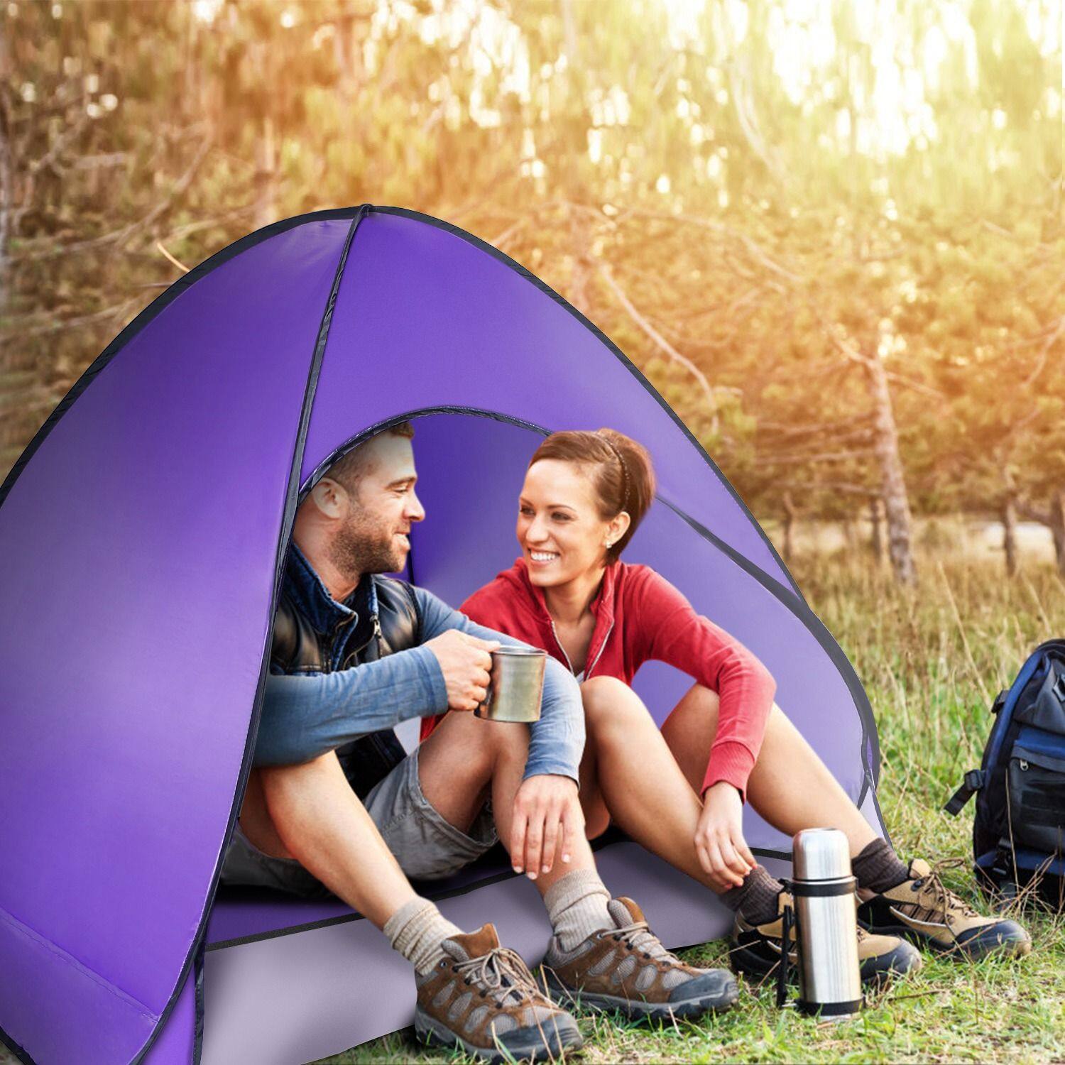 Back. Loheer - Loheer Pop Up Beach Tent Sun Shade Shelter Anti-UV Automatic Waterproof Canopy 2-3 Person Purple - Purple.
