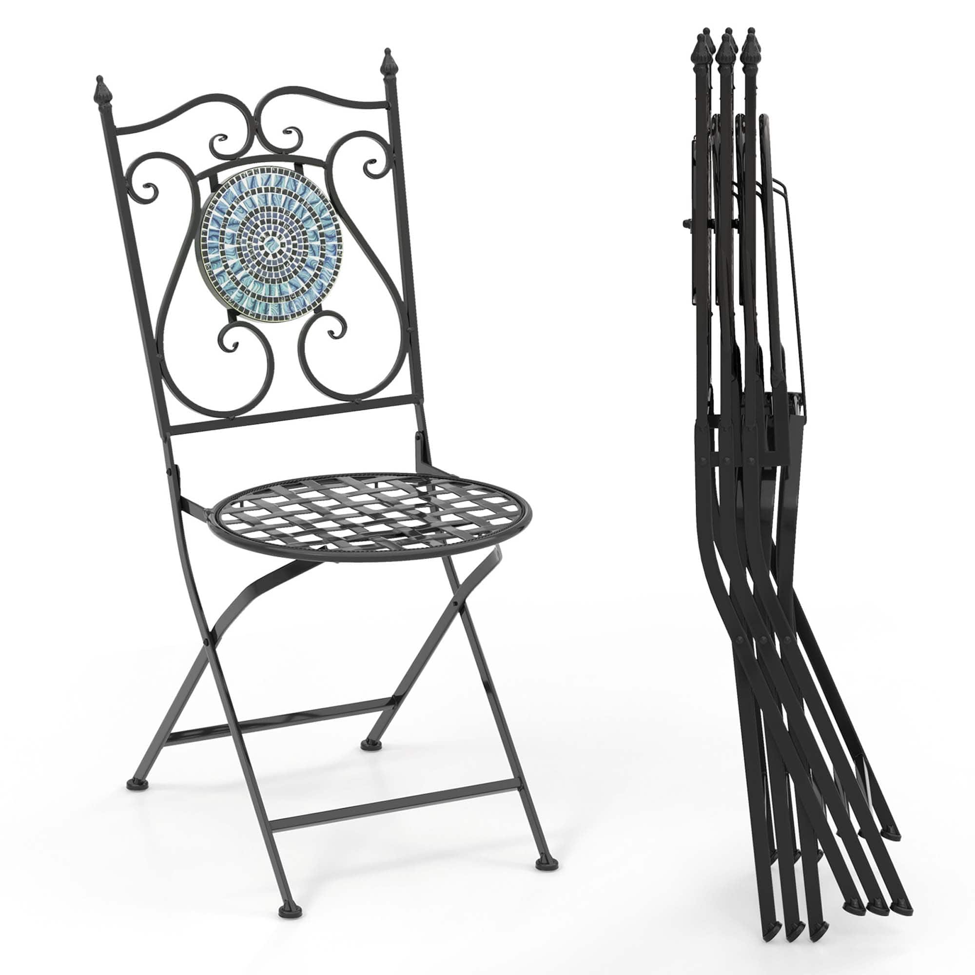 Front. Costway - Set of 4 Mosaic Chairs for Patio with Decorative Backrest Heavy-Duty Frame - Black.